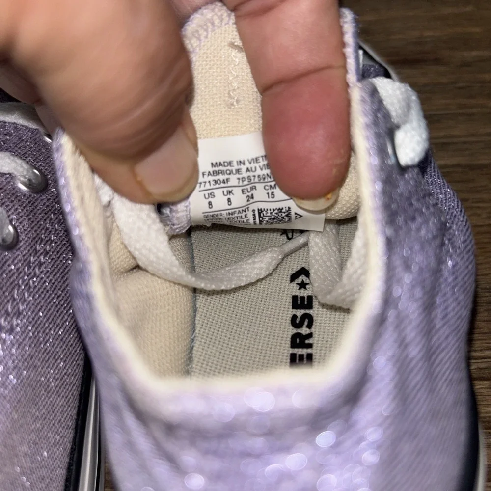 CONVERSE Chuck Taylor All Star Coated Glitter Violet Sneakers Kids Girls 8
